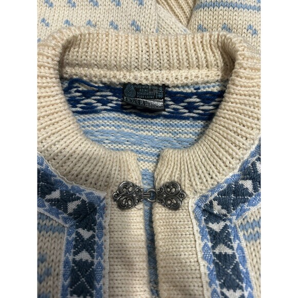 Dale of Norway Fair Isle Cardigan Sweater Blue White Women S Nordic Metal Clasps - Picture 6 of 6